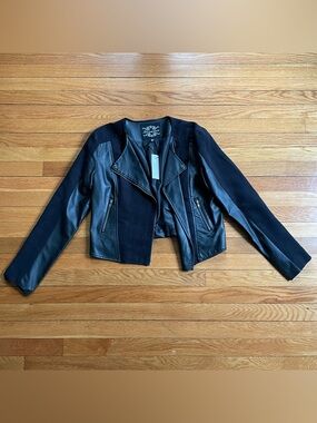 Shinestar Faux Leather and Suede Jacket